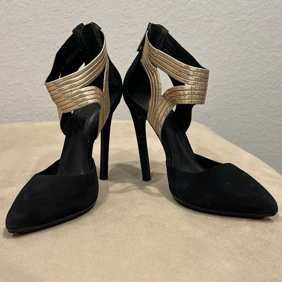 SCHUTZ Bismah Cut Out Suede Pump Black Size 7.5 - Picture 2 of 9